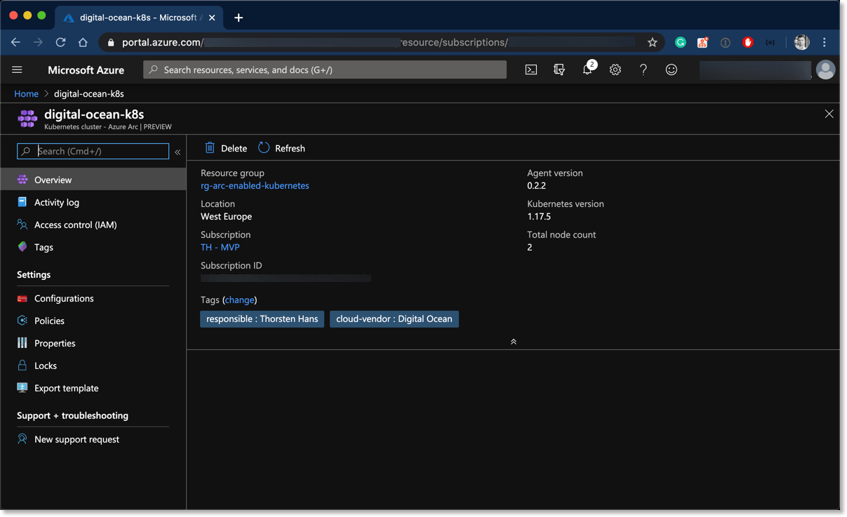 Azure Portal shows metadata from Kubernetes on Digital Ocean