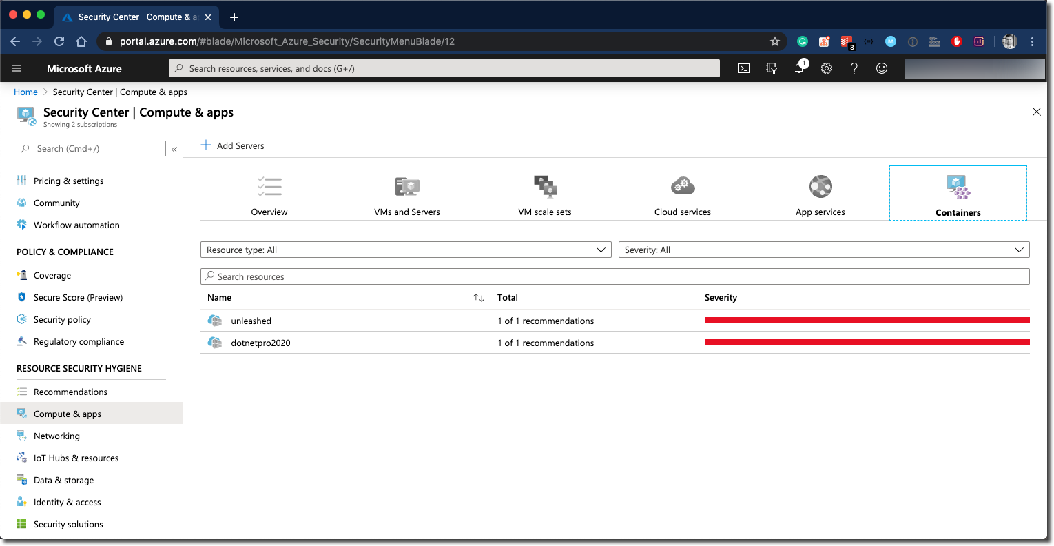 Azure Security Center - Container findings
