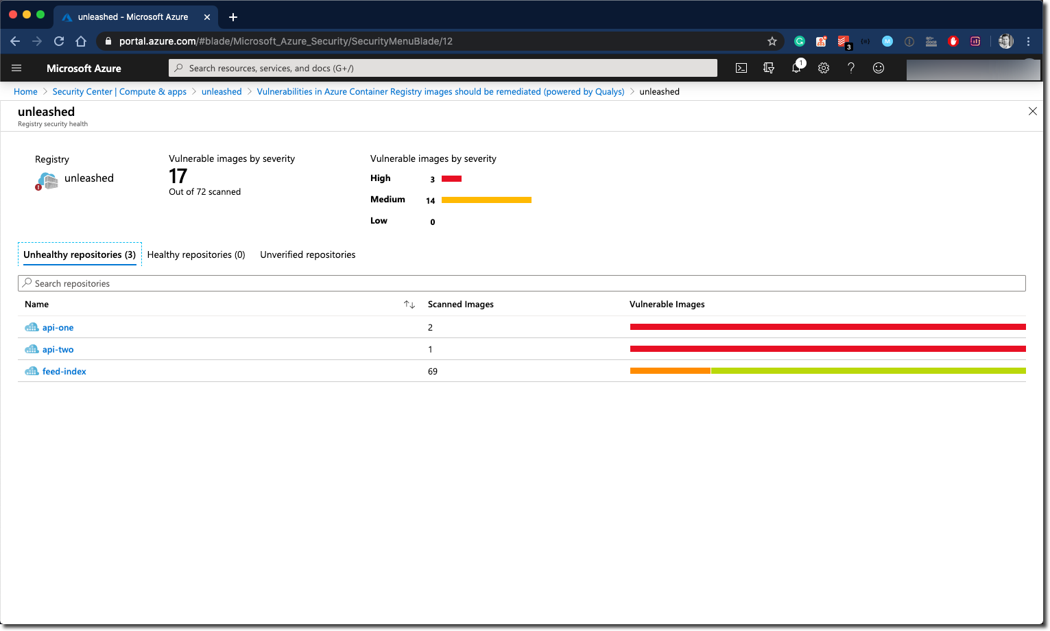 Azure Security Center - Findings per Docker Image