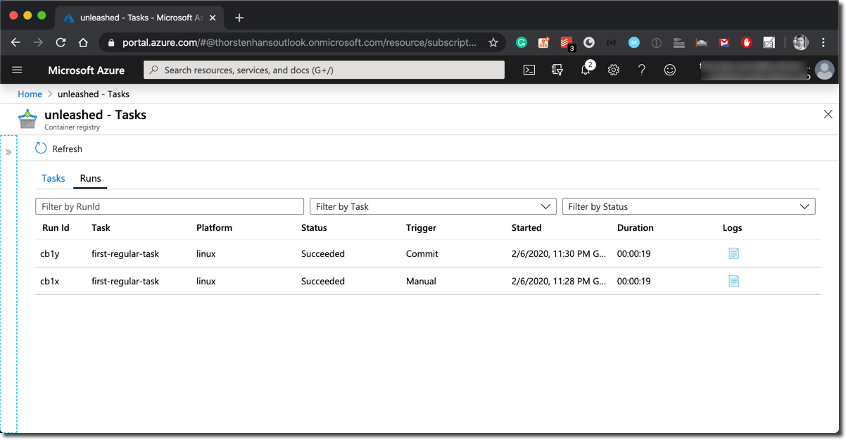 ACR Task - automatically created run