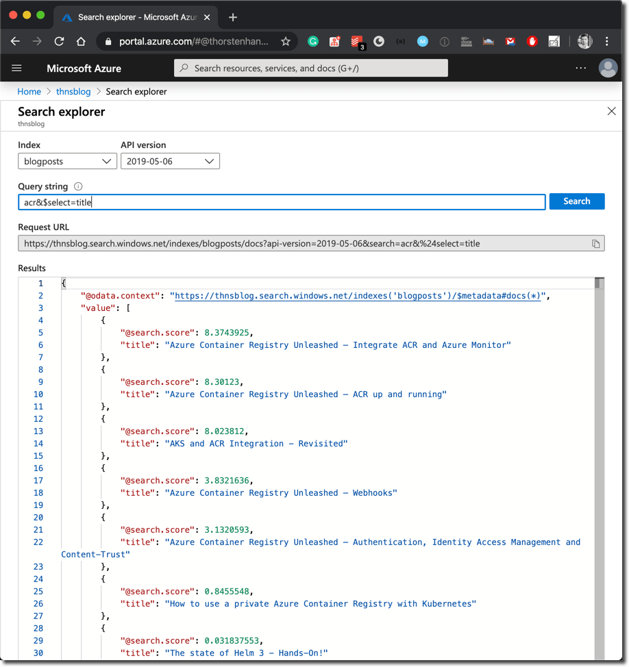 Azure Cognitive Search Explorer