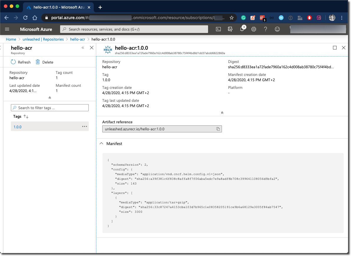 Azure Container Registry - Our Helm chart in ACR