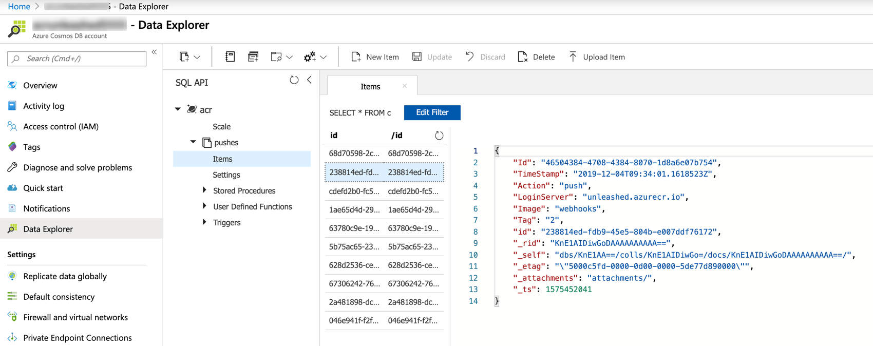 ACR metadata in CosmosDB