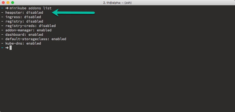 Minikube add-ons with disabled heapster