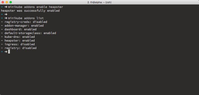Minikube add-ons: heapster enabled