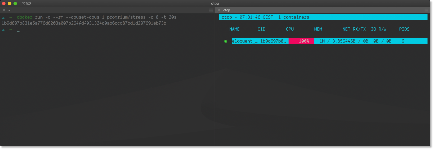 Limit Docker container CPU load with CPU sets