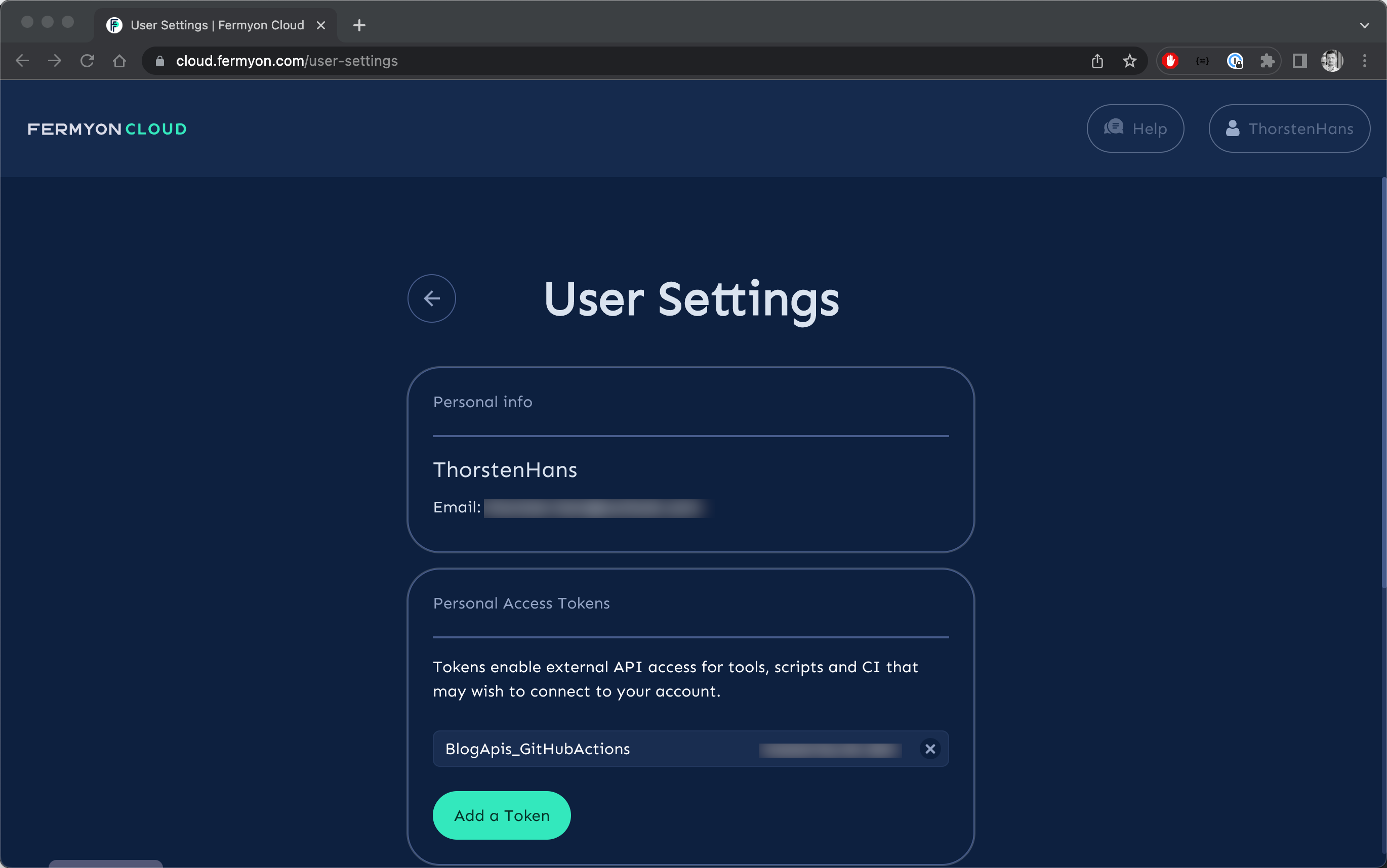 Fermyon Cloud Portal - User Settings