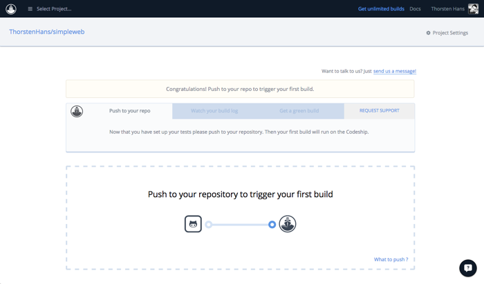 The sample project’s Dashboard