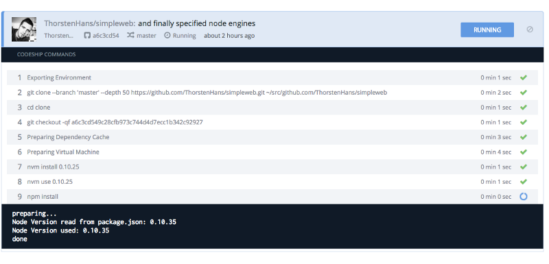 The CodeShip build progress