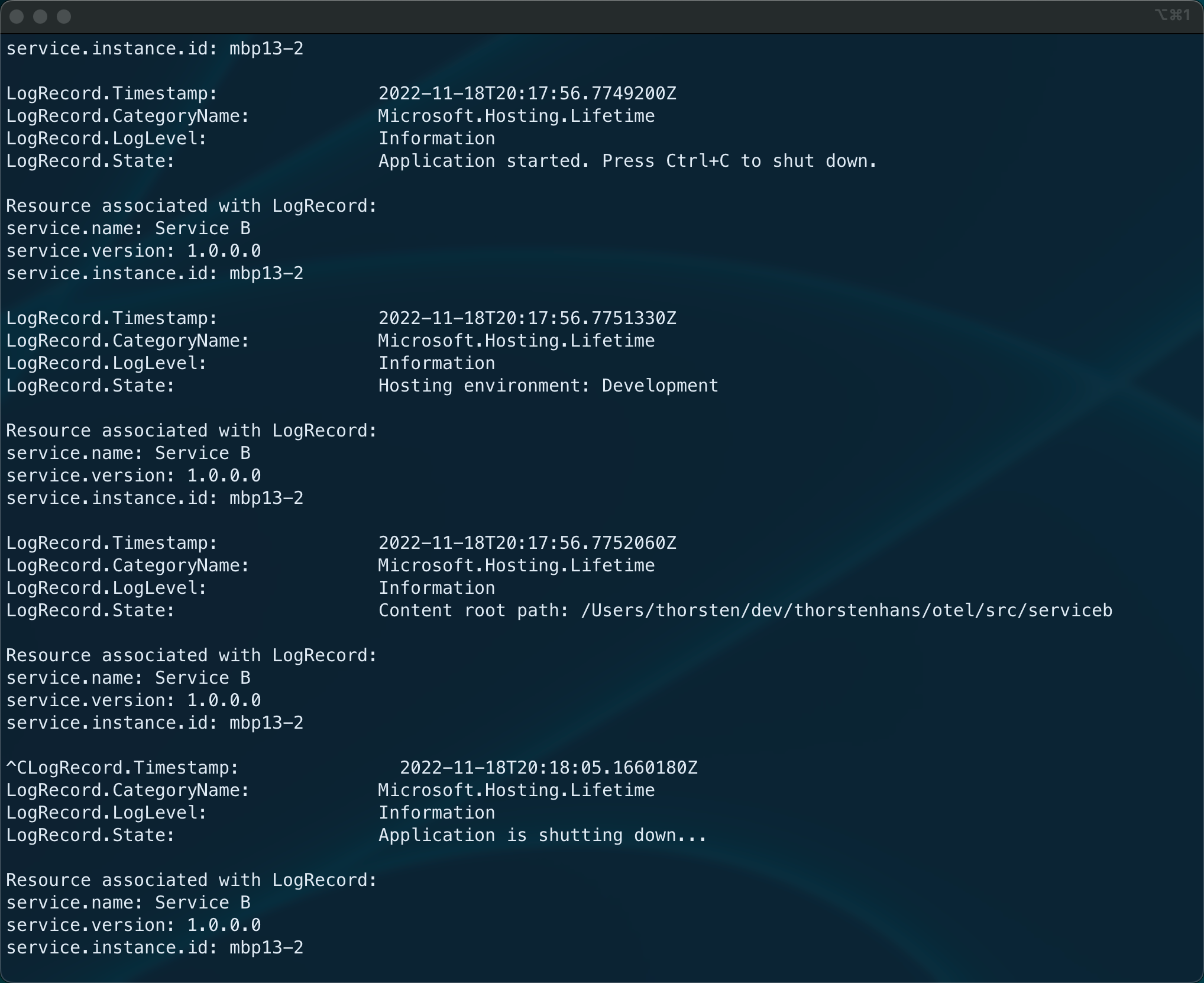 Logs created with OpenTelemetry