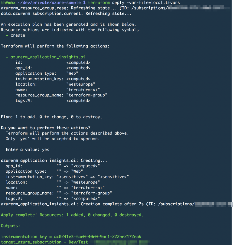 Terraform apply - Application Insights has been created