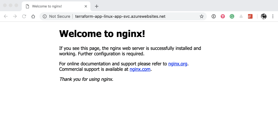 NGINX on an Azure App Service deployed by Terraform