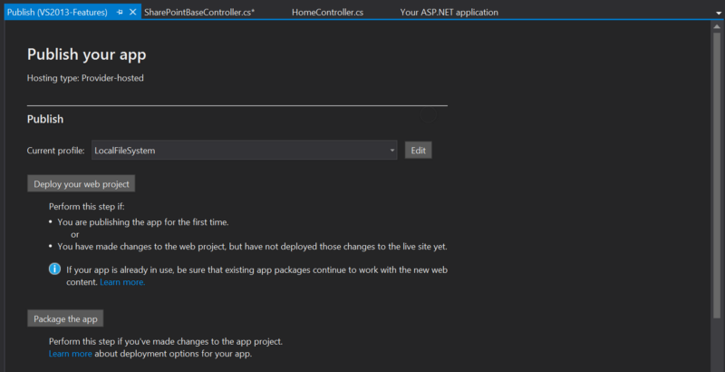 Publishing Manager in Visual Studio 2013