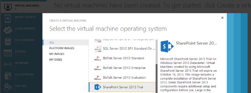 Azure IaaS Catalog with SharePoint machines